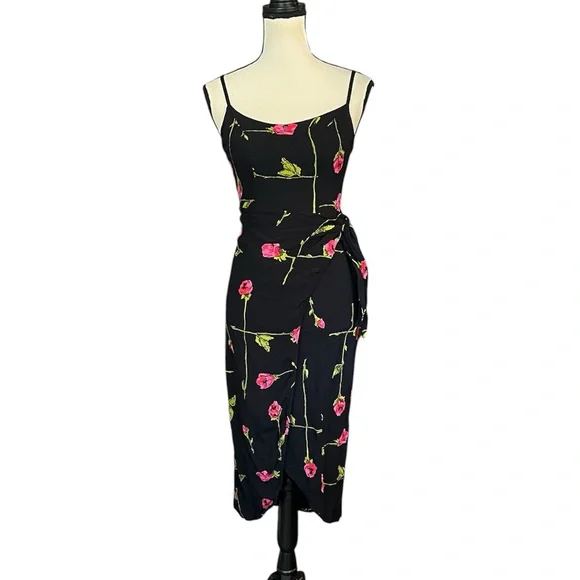 Vintage 90s Betsey Johnson Floral Rose Faux Wrap Dress - Picture 2 of 9